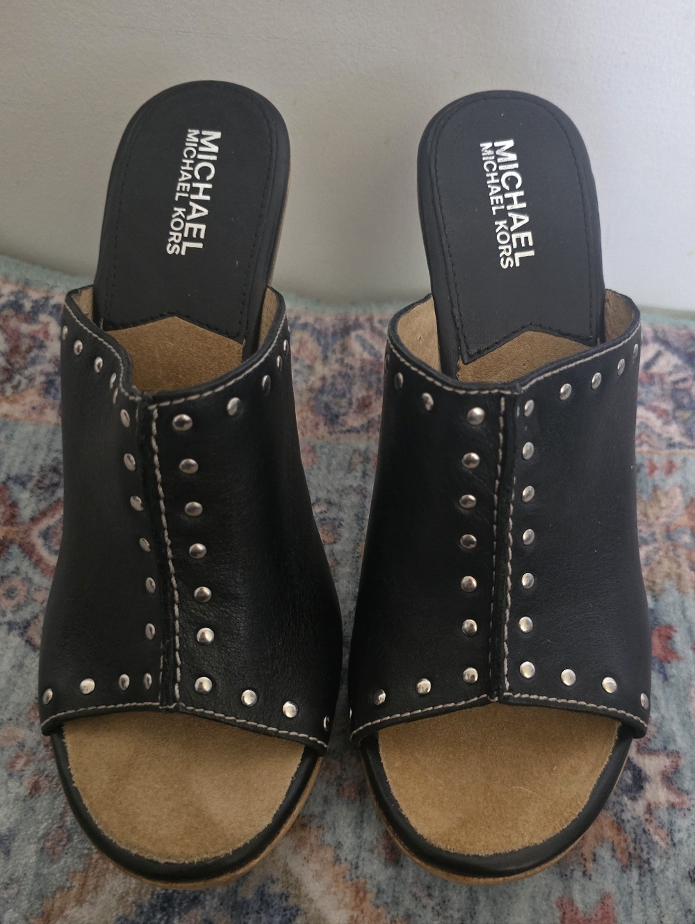 MICHAEL Michael Kors Black Studded Open-Toe Mule Size 8